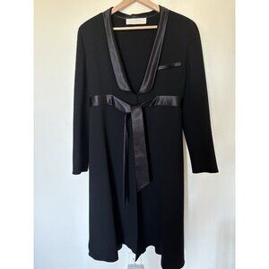 Valentino Black Silk Trim Coat Long Jacket Tie Front  Sz 10 Vintage